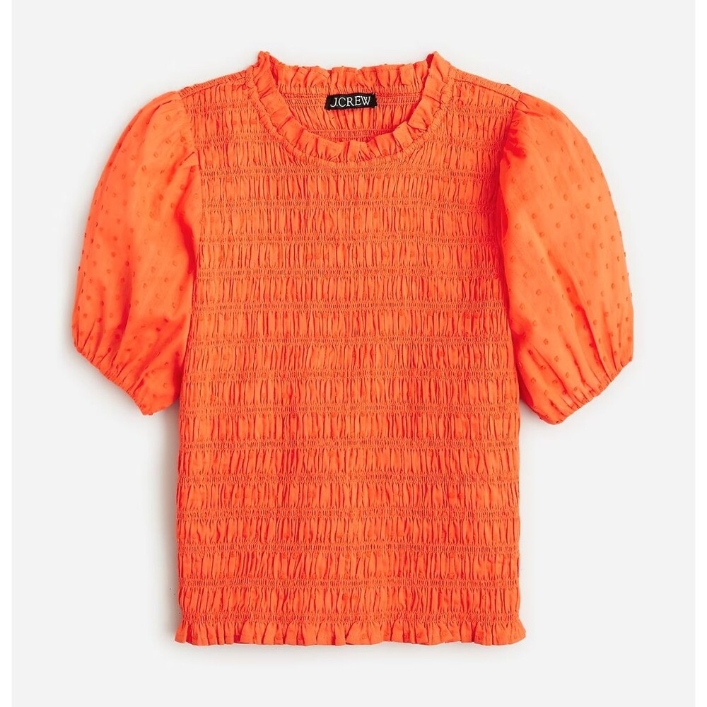 J Crew Top Womens Small Puff Sleeve Textured Voile Smocked Swiss Dot Cotton Fall - Picture 8 of 8